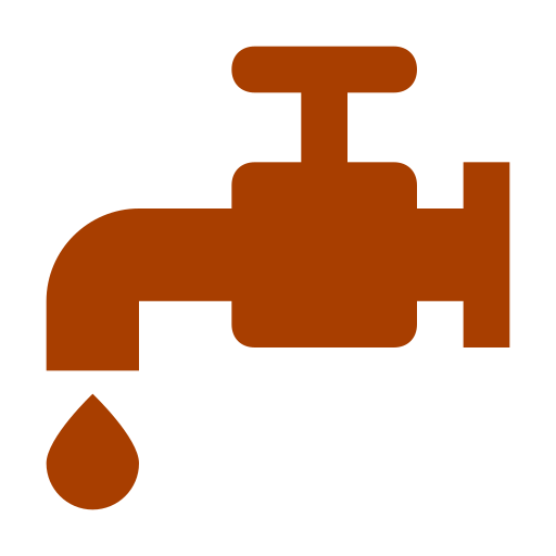 Brown faucet icon with water droplet.