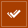 White checkmark on a brown background.