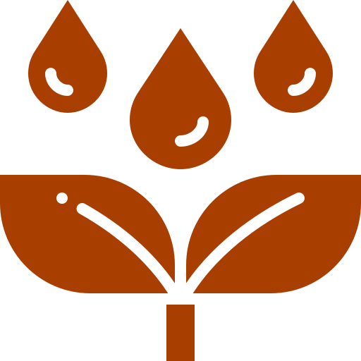 Water drops above plant leaves icon.
